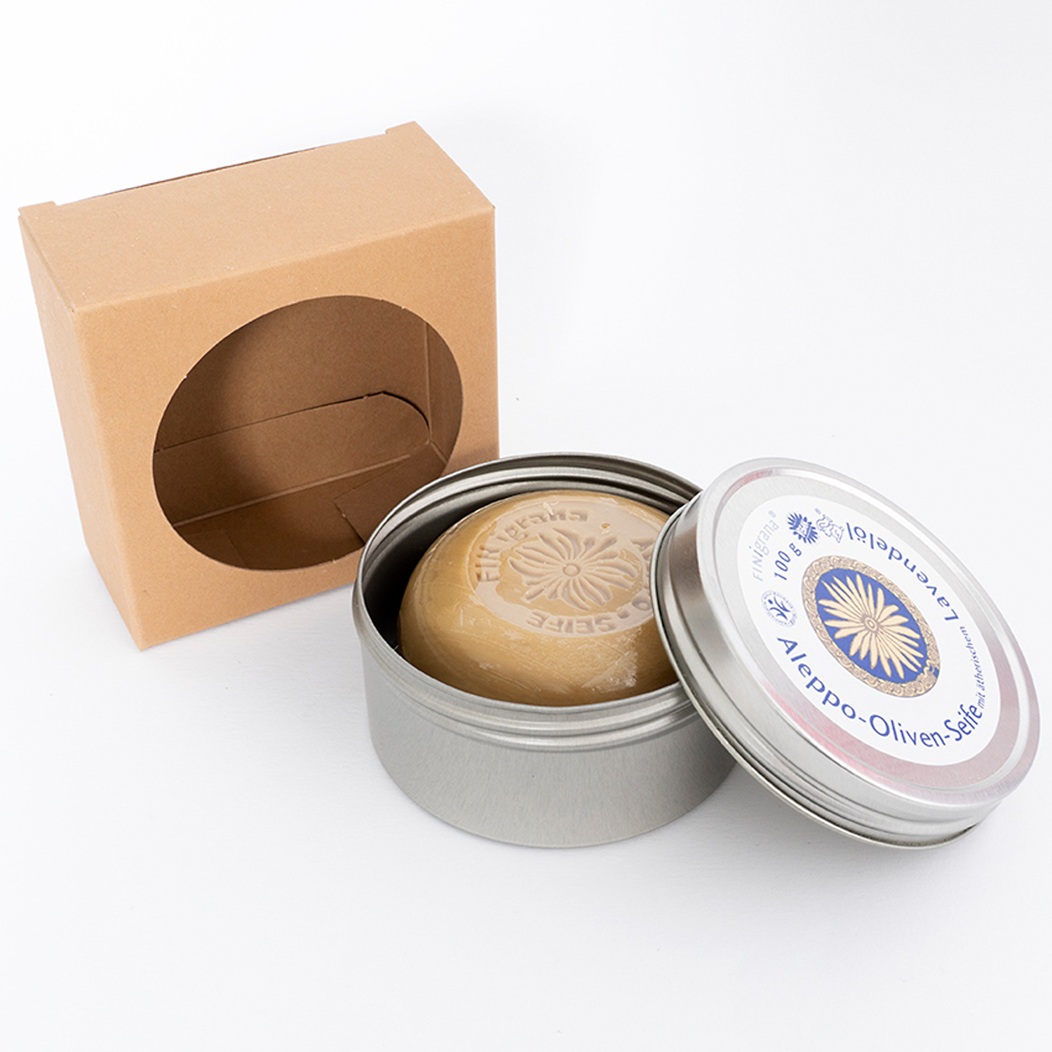 Aleppo Olivenseife mit äth. Lavendelöl in Dose, 100 g