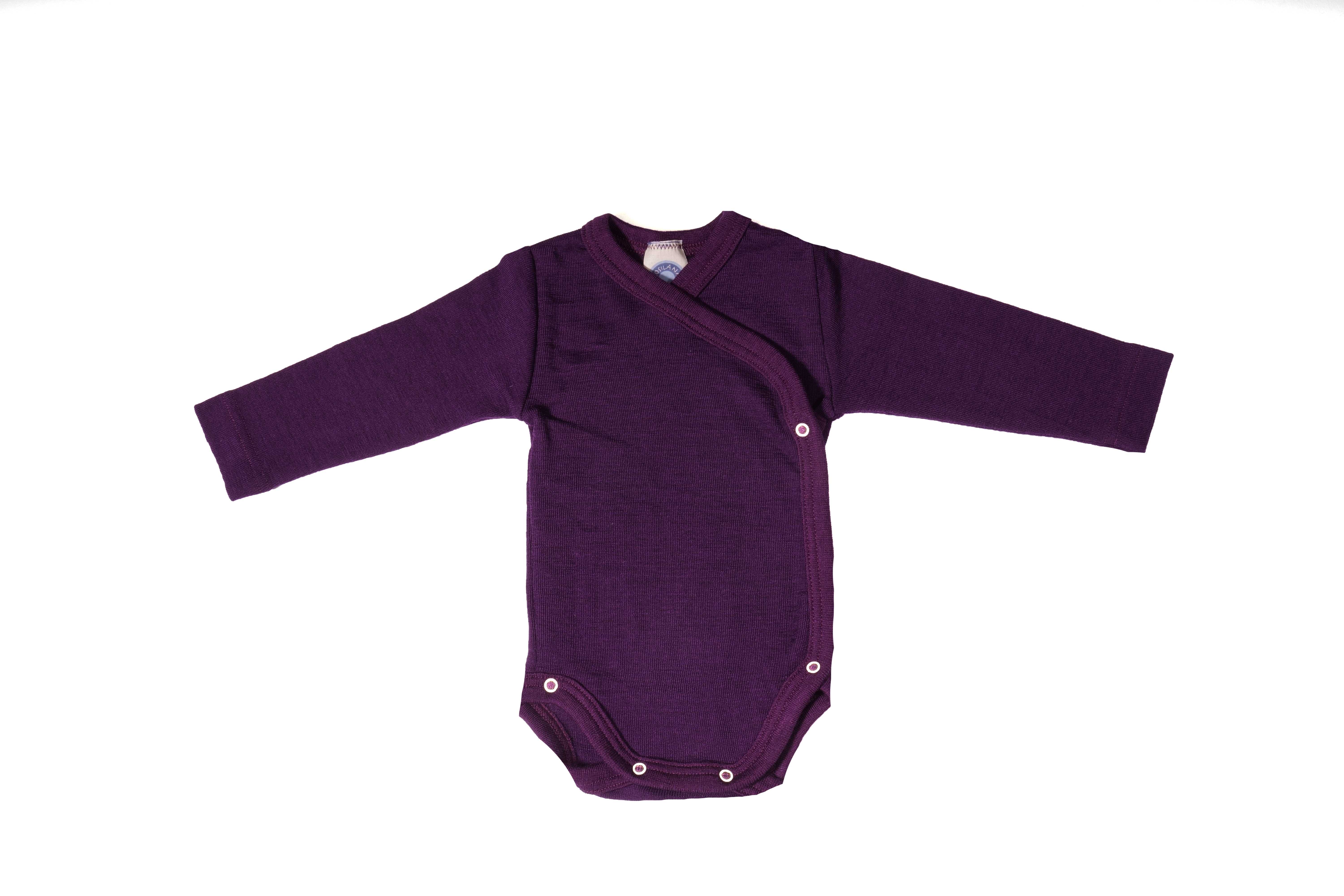 Baby-Wickelbody Langarm Wolle/Seide pflaume