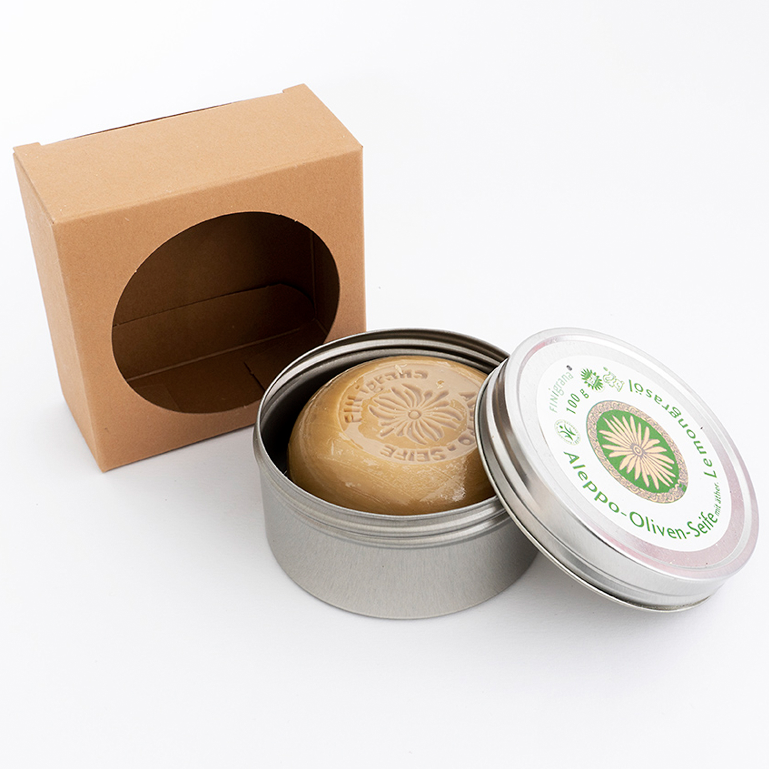 Aleppo Olivenseife mit äth. Lemongrasöl in Dose, 100 g