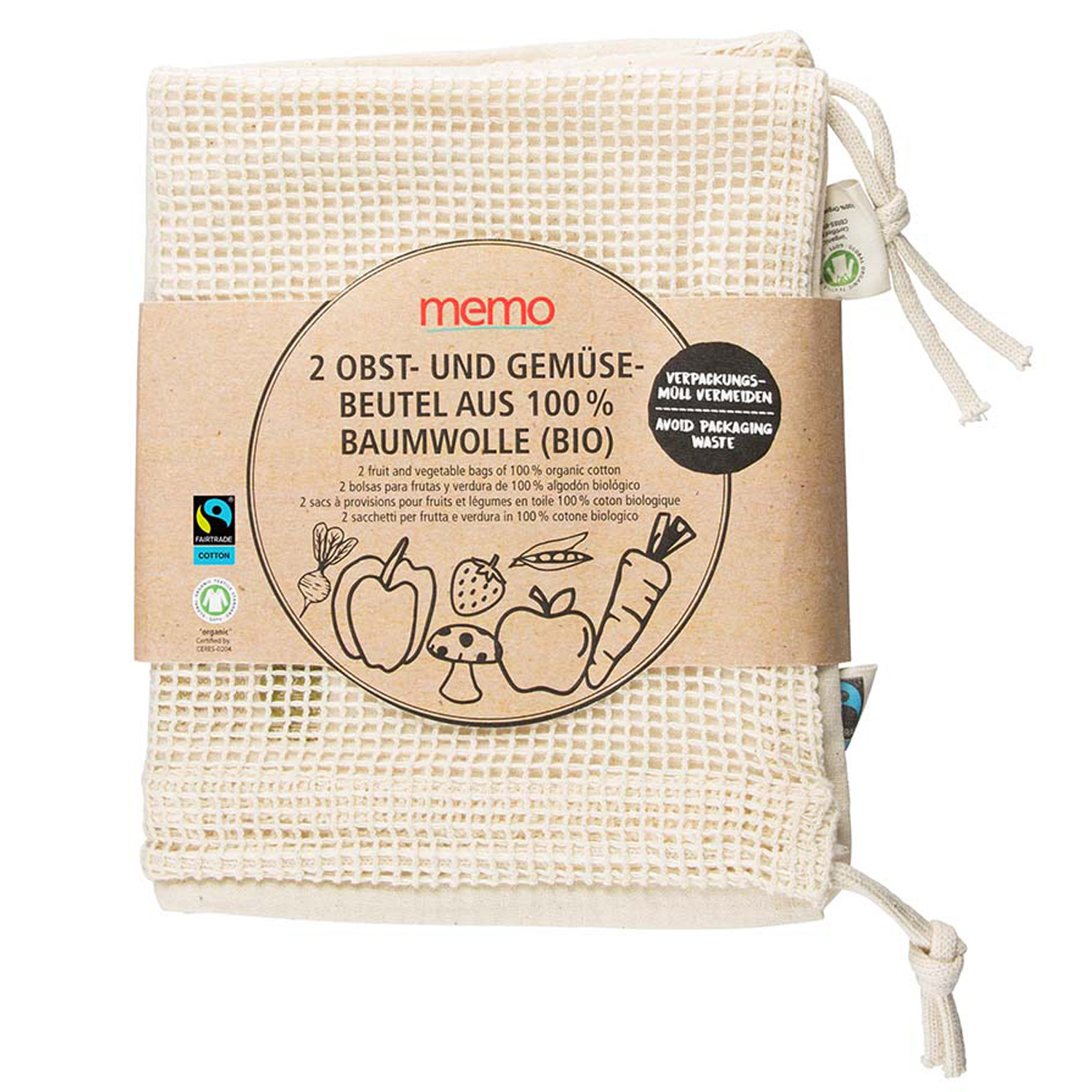 Bio-Baumwollbeutel für Obst und Gemüse, 2 Stk.