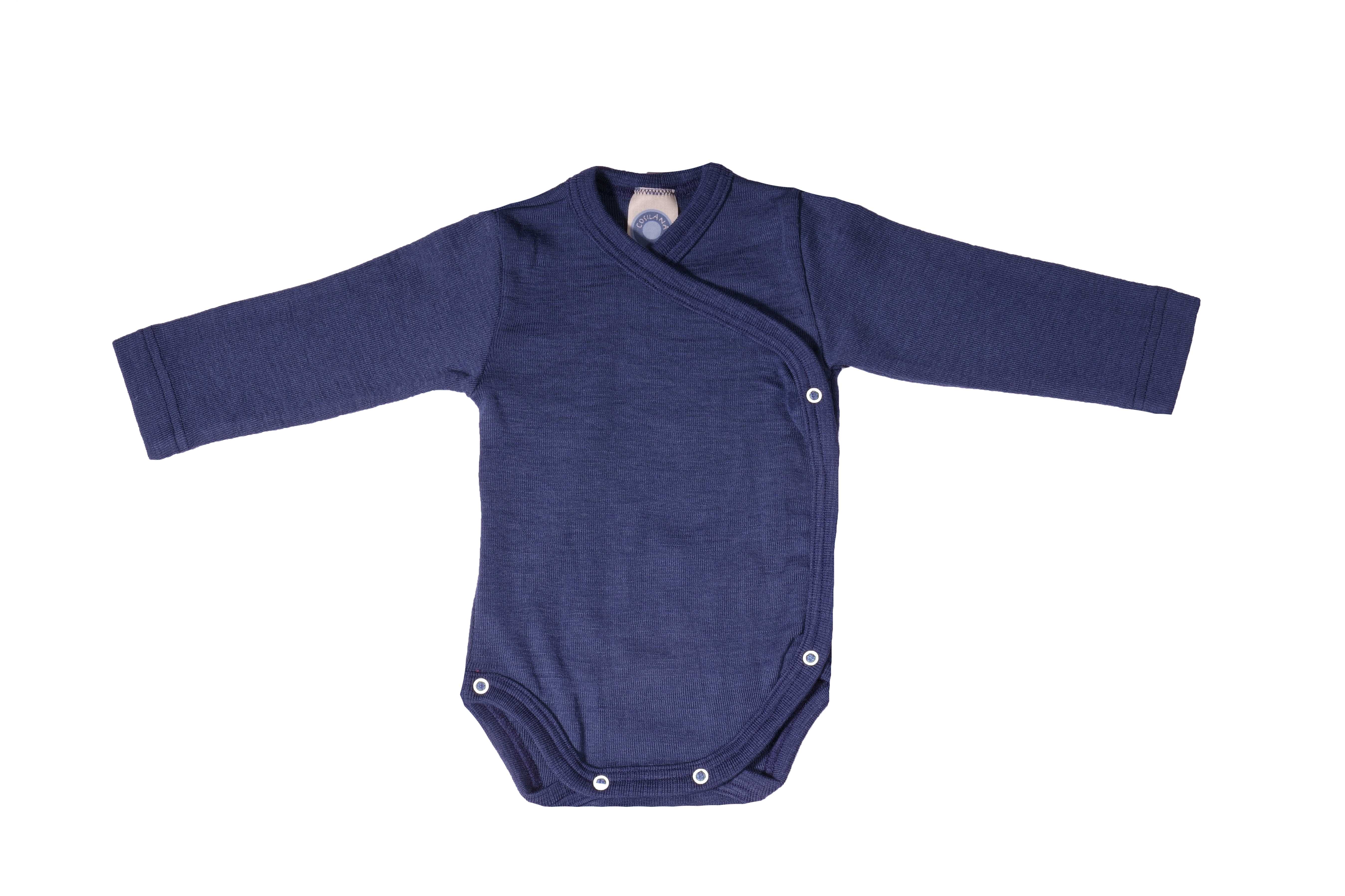 Baby-Wickelbody Langarm Wolle/Seide marine