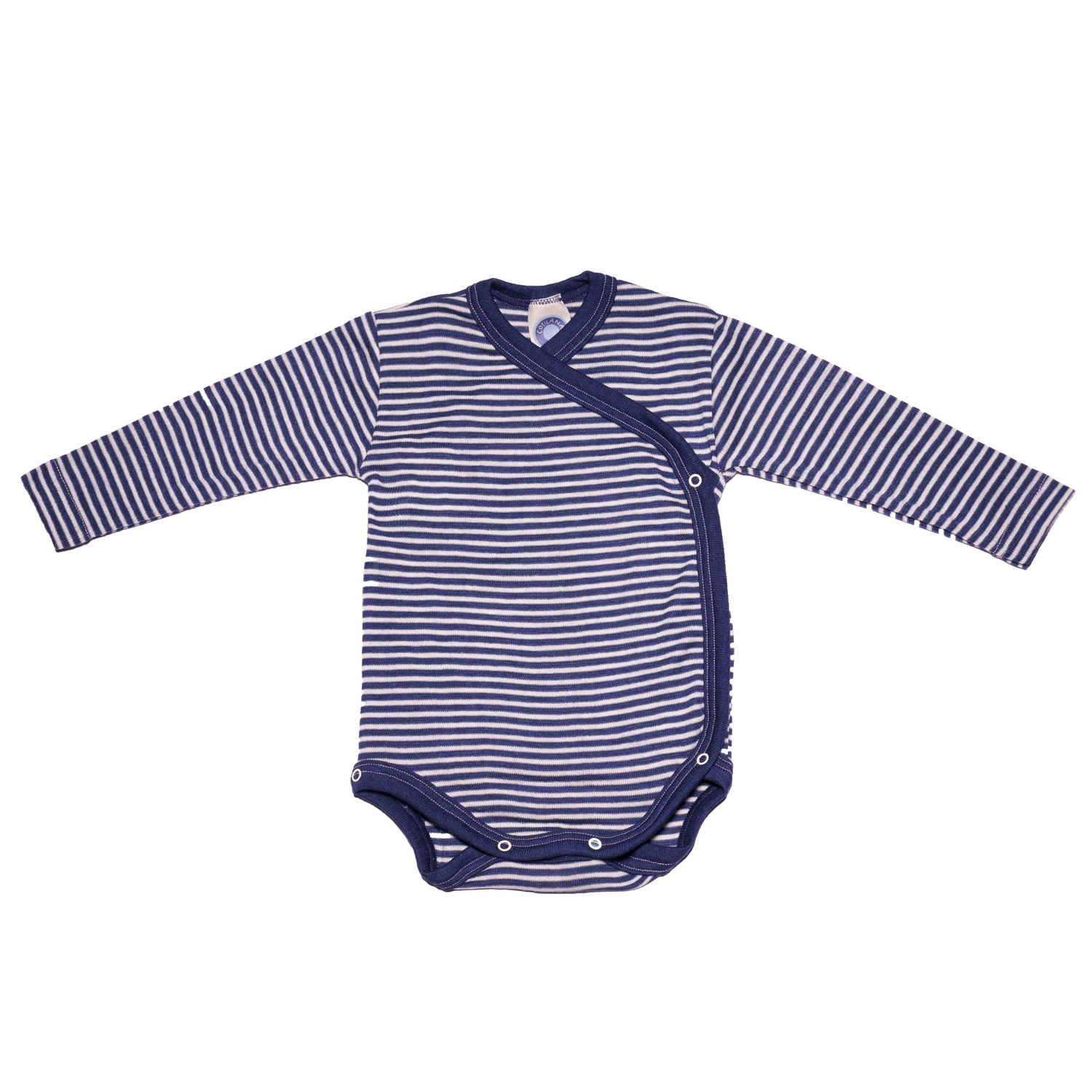 Baby-Wickelbody Langarm Wolle/Seide marine-geringelt